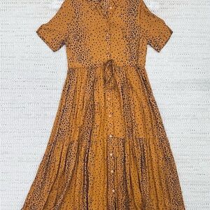 Mango Brown Midi Sundress V-neck Short Sleeve Casual